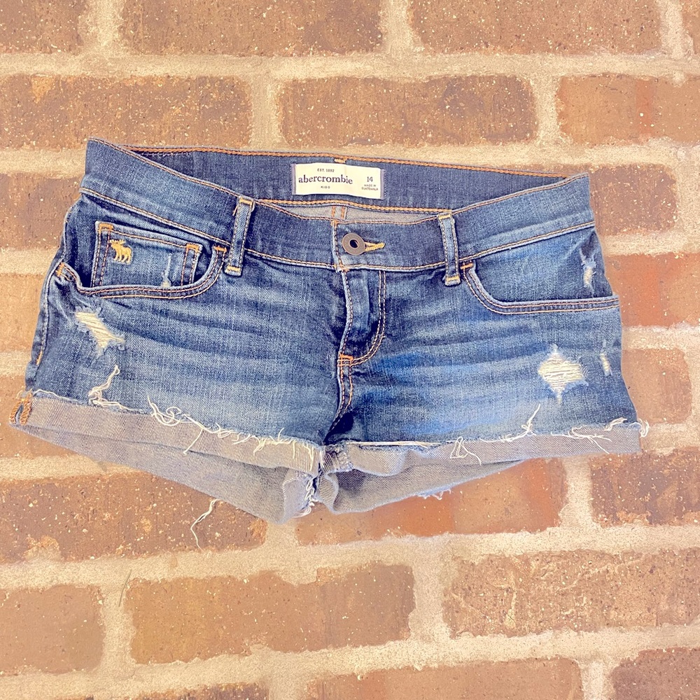 Girls Kids Abercrombie Denim Jean Shorts size 14 Destroyed Blue Distressed